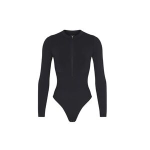 SKIMS ZIP FRONT LONG SLEEVE SWIM ONE PIECE - Onyx - Med